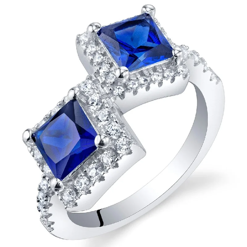 Gemstone rings made with recycled eco materials -Sterling Silver 1.5 ct Created Sapphire Birthstone Ring