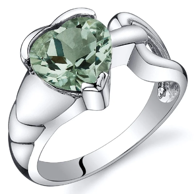 Gemstone rings featuring garnet for deep red beauty -Sterling Silver 1.5 ct Green Amethyst Solitaire Ring