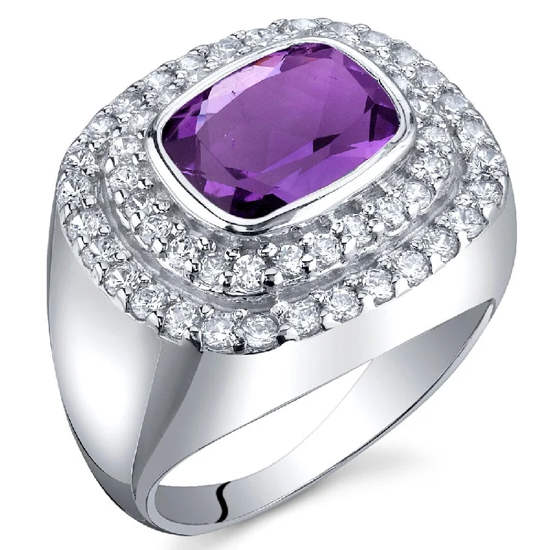 Stackable gemstone rings designed for finger layering -Sterling Silver 1.75 ct Amethyst Birthstone Ring