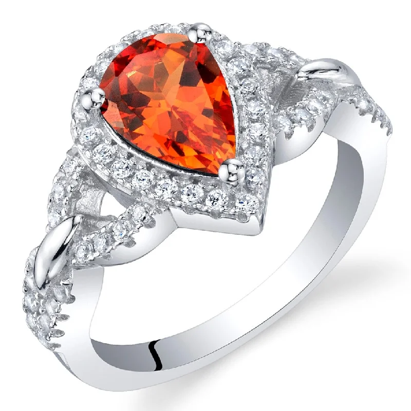 Tribal gemstone rings with cultural stone designs -Sterling Silver 1.75 ct Created Padparadscha Sapphire Halo Ring