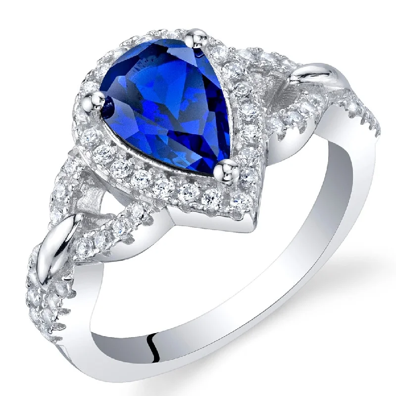 Gemstone rings with pave stones for extra dazzle -Sterling Silver 1.75 ct Created Sapphire Halo Ring