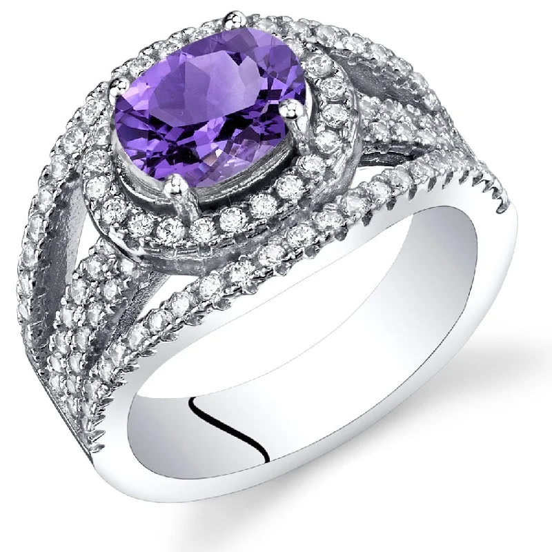 Gemstone rings perfect for gifting with stone shine -Sterling Silver 1 ct Amethyst Halo Ring