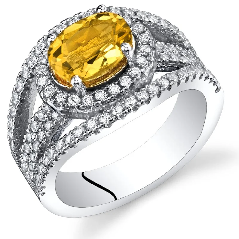 Gemstone rings inspired by stars with stone sparkle -Sterling Silver 1 ct Citrine Halo Ring