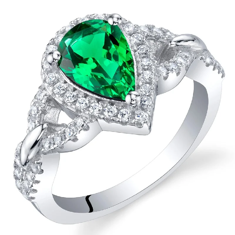 Sleek gemstone rings with floating stone settings -Sterling Silver 1 ct Created Emerald Halo Ring