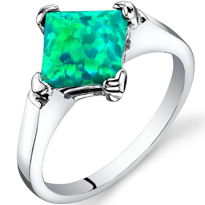 Striking gemstone rings with unique stone shapes -Sterling Silver 1 ct Green Opal Solitaire Ring