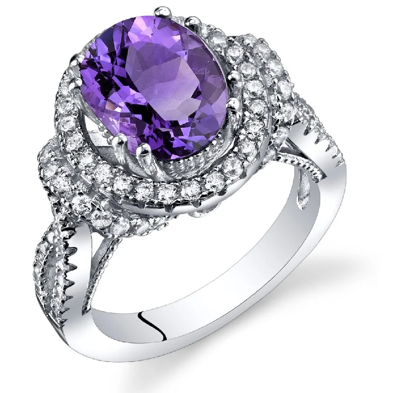 Gemstone rings perfect for holidays with stone cheer -Sterling Silver 2.25 ct Amethyst Birthstone Ring