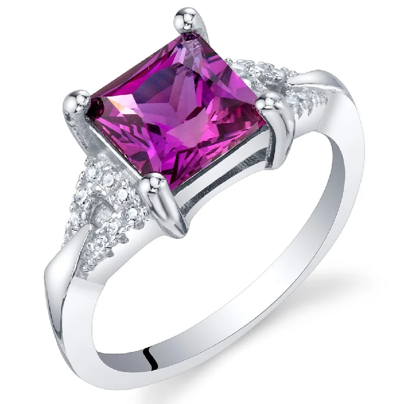 Gemstone rings with opal for shifting iridescent charm -Sterling Silver 2.25 ct Created Purple Sapphire Birthstone Ring