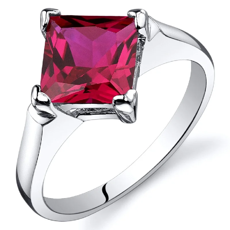 Gemstone rings great for birthdays with stones -Sterling Silver 2.25 ct Created Ruby Solitaire Ring