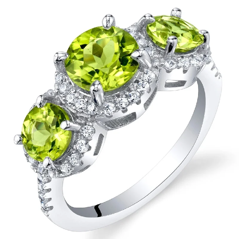 Gemstone rings great for birthdays with stones -Sterling Silver 2.25 ct Peridot Halo Ring