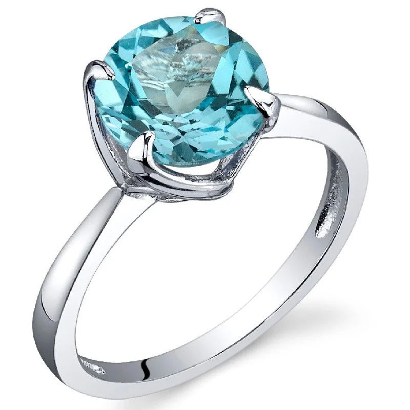 Gemstone rings with pave stones for extra dazzle -Sterling Silver 2.25 ct Swiss Blue Topaz Birthstone Ring