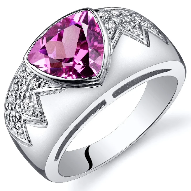 Silver gemstone rings offering affordable stone sparkle -Sterling Silver 2.5 ct Created Pink Sapphire Birthstone Ring