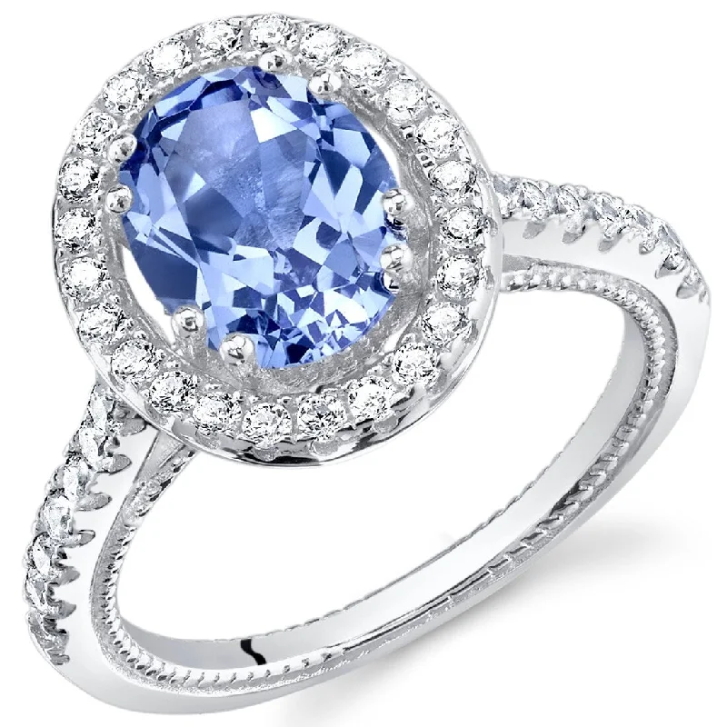 Gemstone rings featuring raw diamonds for wild beauty -Sterling Silver 2.5 ct Simulated Tanzanite Halo Ring