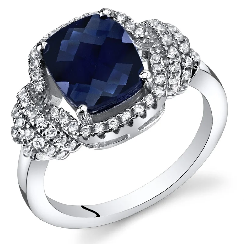 Open gemstone rings with airy stone designs -Sterling Silver 2.75 ct Created Sapphire Birthstone Ring