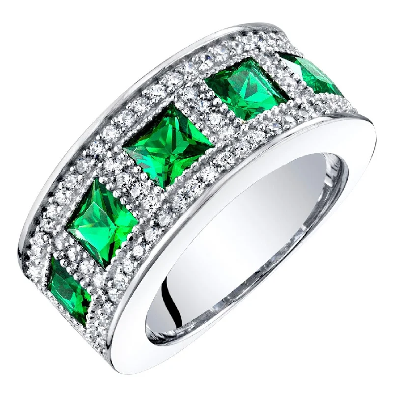 Gemstone rings with emerald for rich green allure -Sterling Silver 2 ct Created Emerald Birthstone Ring