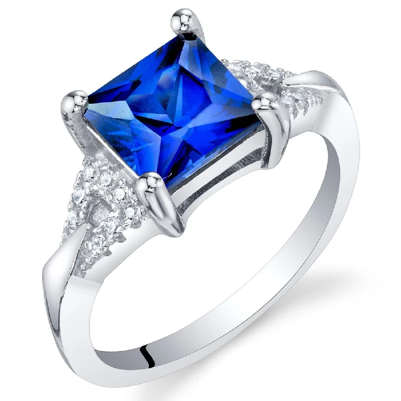 Vintage gemstone rings with ornate stone settings -Sterling Silver 2 ct Created Sapphire Birthstone Ring