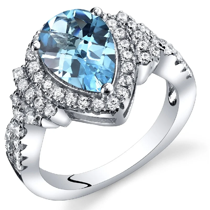 Matte gemstone rings with smooth stone finish -Sterling Silver 2 ct Swiss Blue Topaz Birthstone Ring