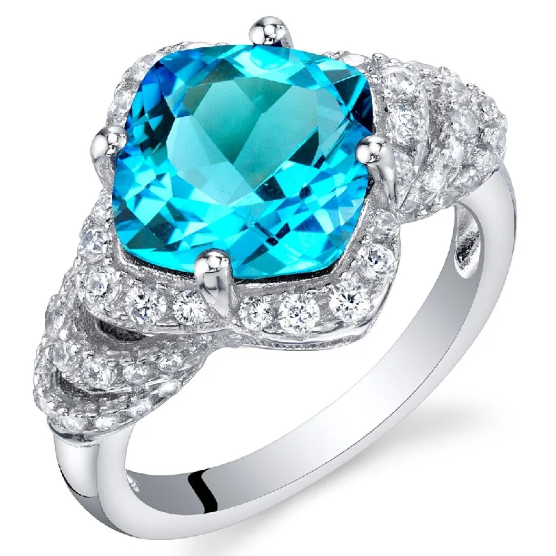 Gemstone rings with amethyst for purple stone grace -Sterling Silver 3.5 ct Swiss Blue Topaz Halo Ring