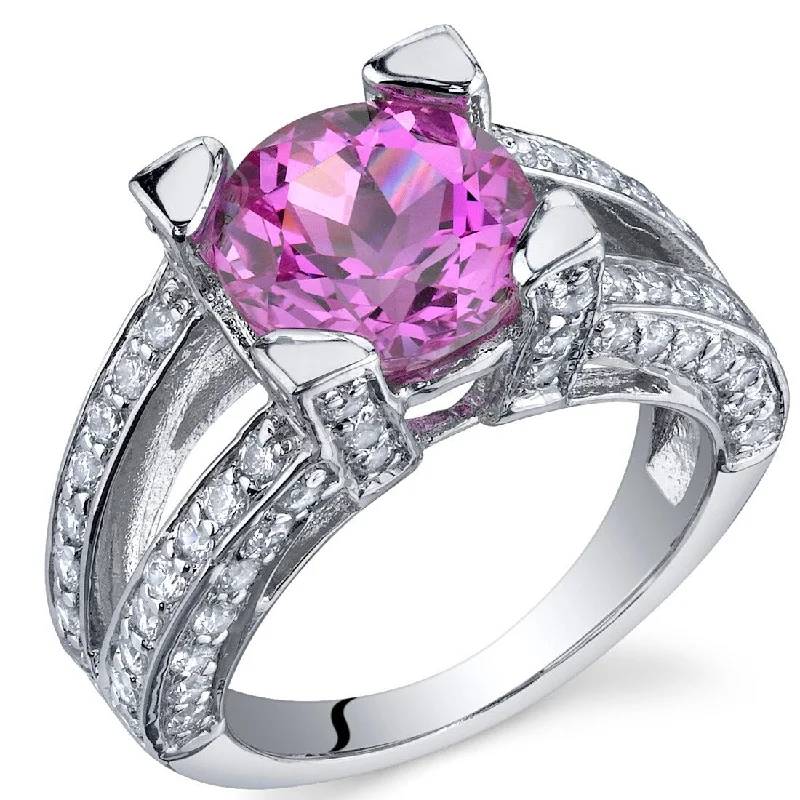 Gemstone rings featuring peridot for fresh green glow -Sterling Silver 3.75 ct Created Pink Sapphire Birthstone Ring