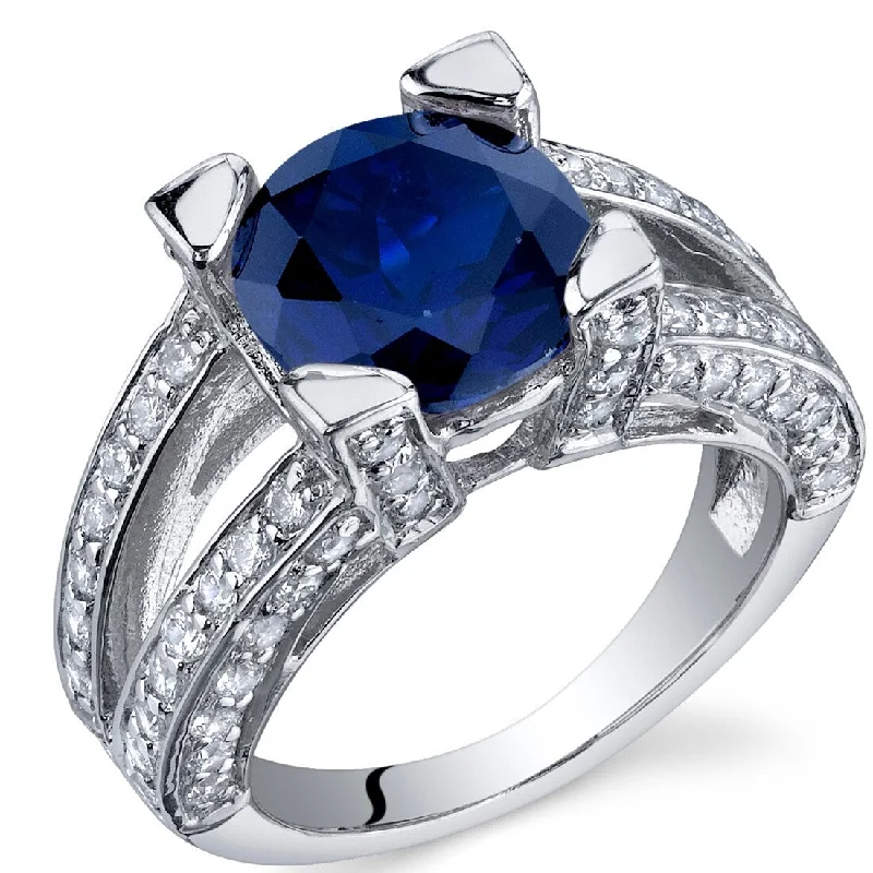 Gemstone rings featuring flexible bands for comfort -Sterling Silver 3.75 ct Created Sapphire Birthstone Ring