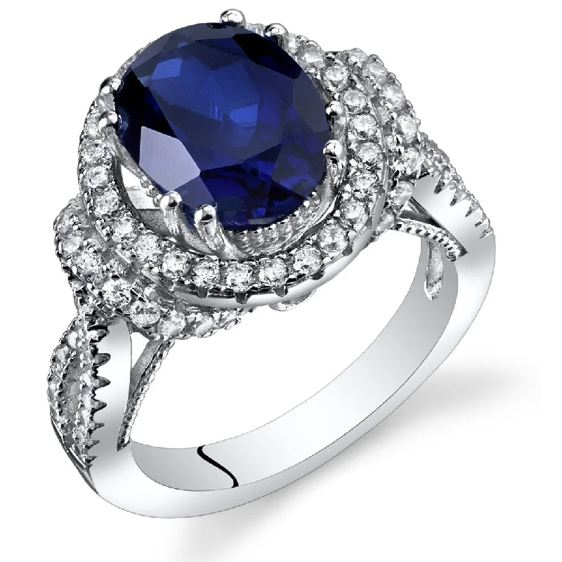 Gemstone rings featuring vivid stones for fierce style -Sterling Silver 3.75 ct Created Sapphire Birthstone Ring