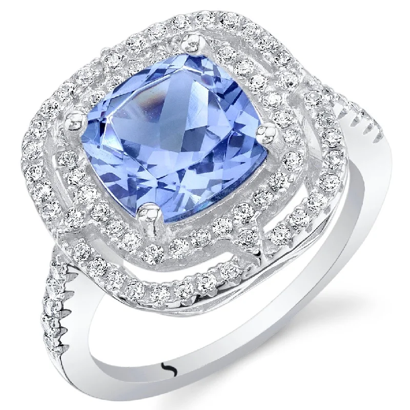 Bold gemstone rings designed for finger impact -Sterling Silver 3.75 ct Simulated Tanzanite Halo Ring