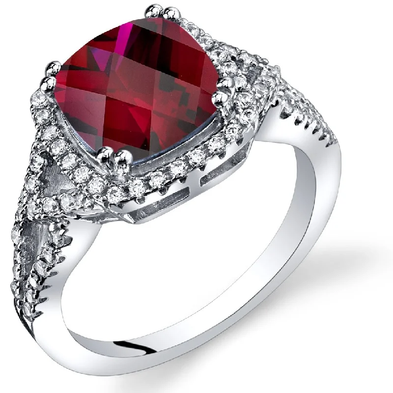 Gemstone rings featuring tourmaline for autumn hues -Sterling Silver 3 ct Created Ruby Cocktail Ring