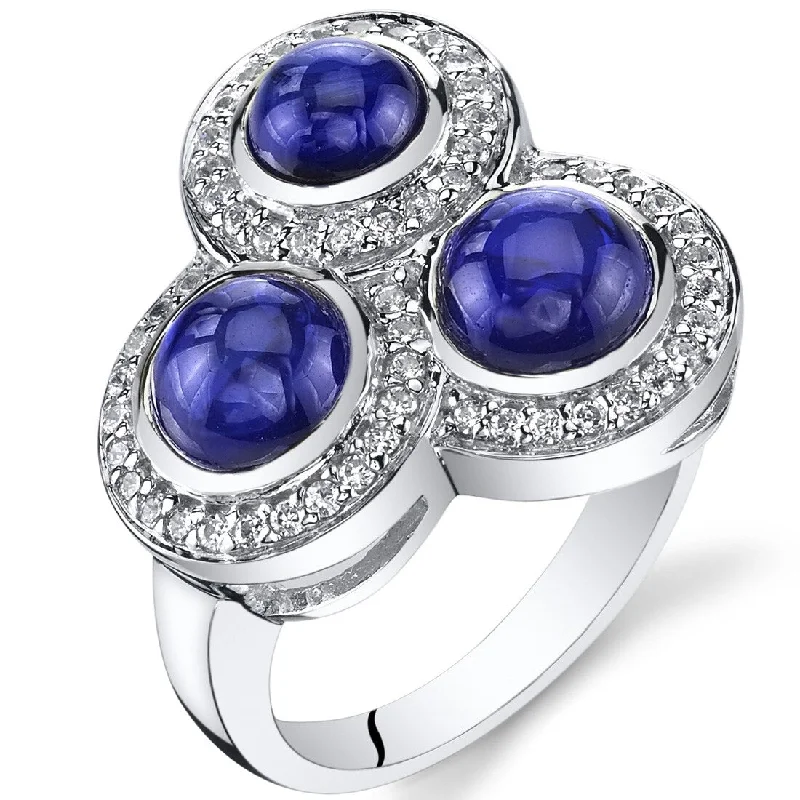 Chunky gemstone rings for big finger statements -Sterling Silver 4 ct Created Sapphire Birthstone Ring