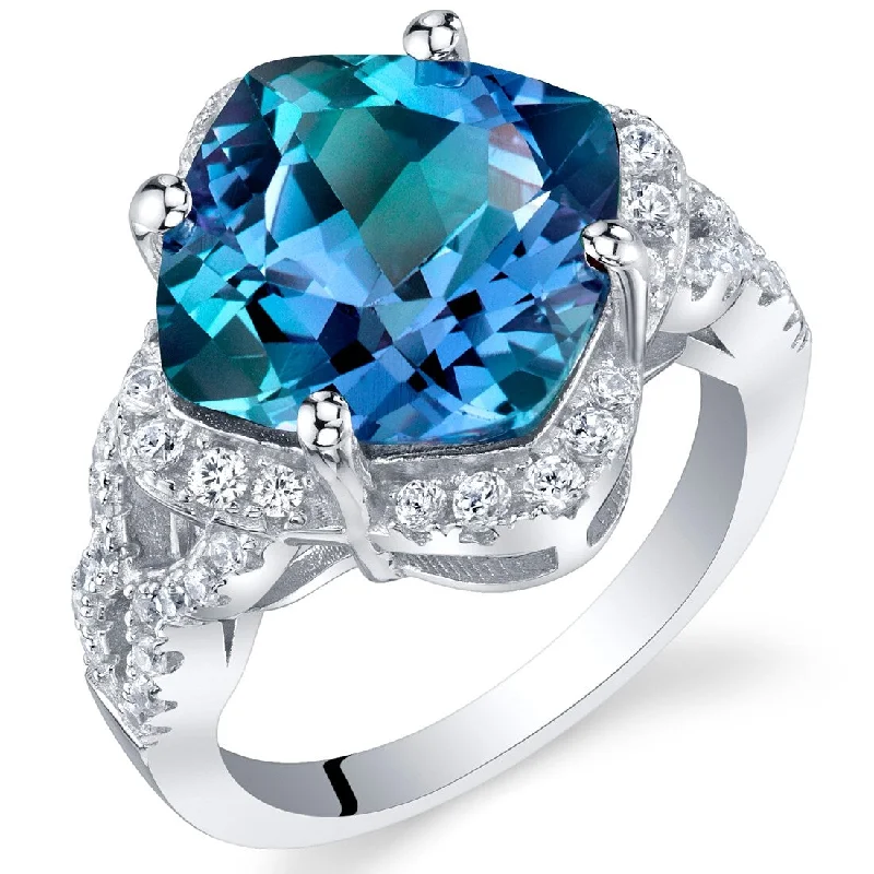 Heart gemstone rings with stone shapes for love -Sterling Silver 7.5 ct Color-changing Alexandrite Halo Ring