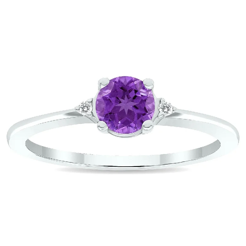 Gemstone rings featuring ruby for bold red shine -Women's Amethyst and Diamond Classic Band in 10K White Gold