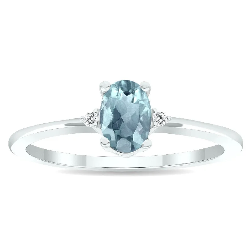 Gemstone rings with pave stones for extra dazzle -Women's Aquamarine and Diamond Classic Band in 10K White Gold