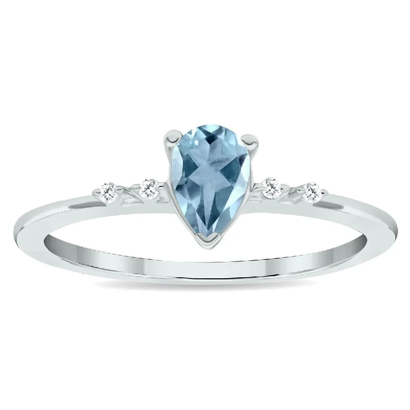 Quartz gemstone rings with clear stone elegance -Women's Aquamarine and Diamond Sparkle Ring in 10K White Gold