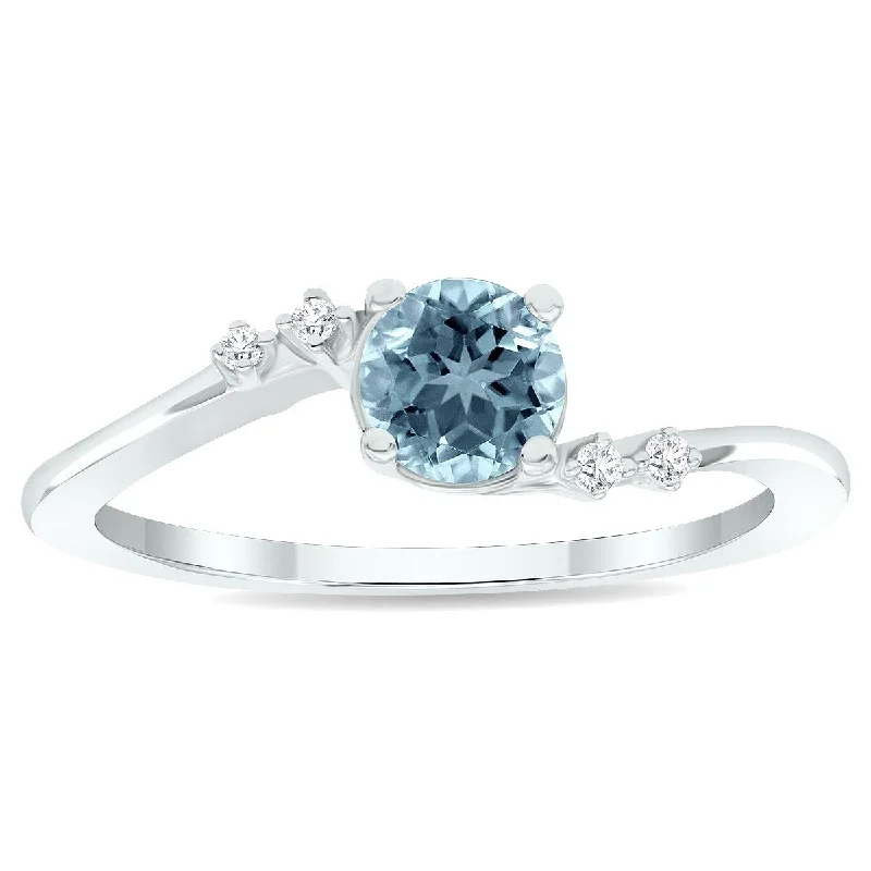 Vibrant gemstone rings perfect for colorful finger flair -Women's Aquamarine and Diamond Tierra Ring in 10K White Gold