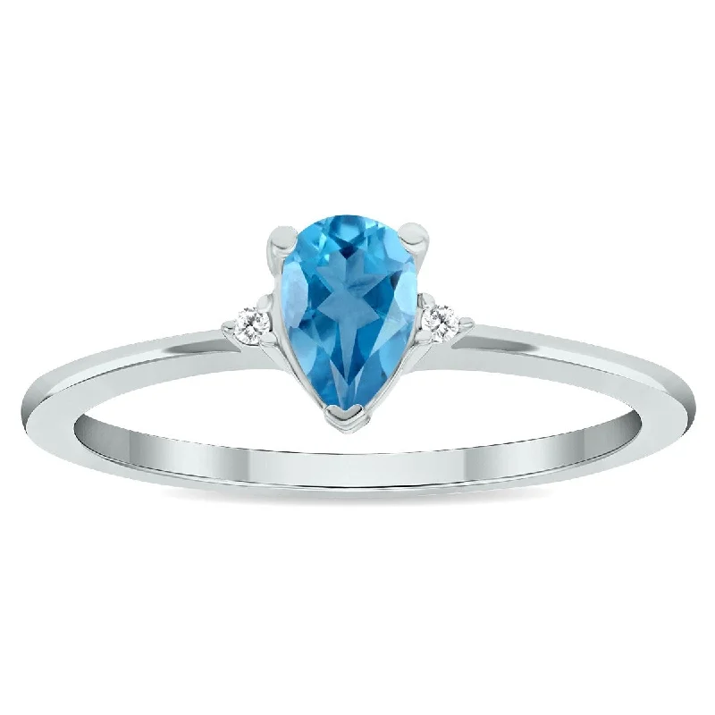 Gemstone rings perfect for holidays with stone cheer -Women's Blue Topaz and Diamond Classic Band in 10K White Gold