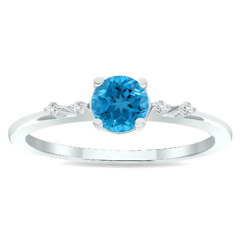 Gemstone rings inspired by vintage stone glamour -Women's Blue Topaz and Diamond Sparkle Ring in 10K White Gold