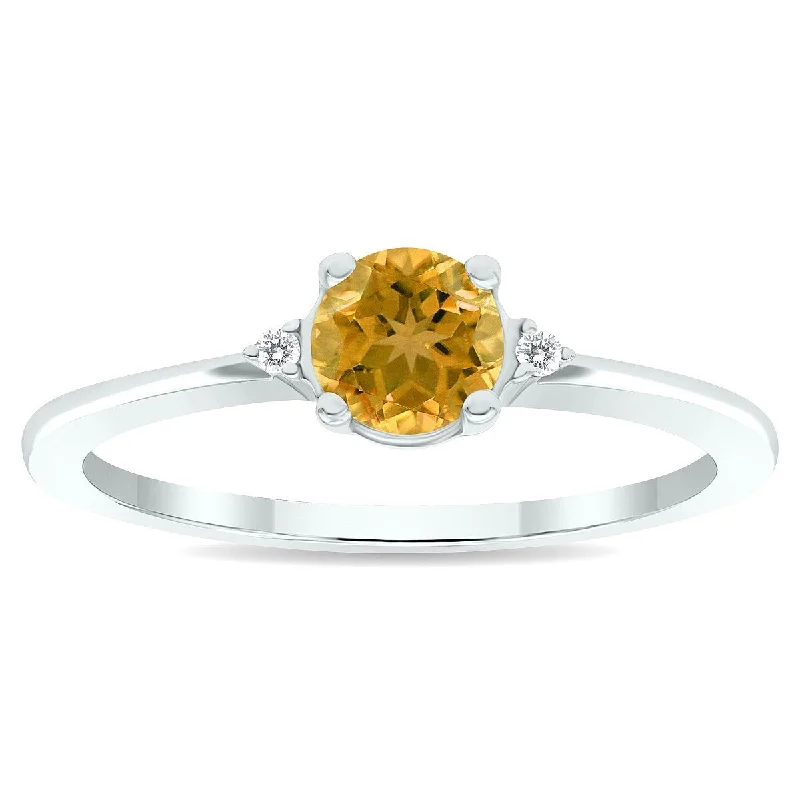 Tribal gemstone rings with cultural stone designs -Women's Citrine and Diamond Classic Band in 10K White Gold