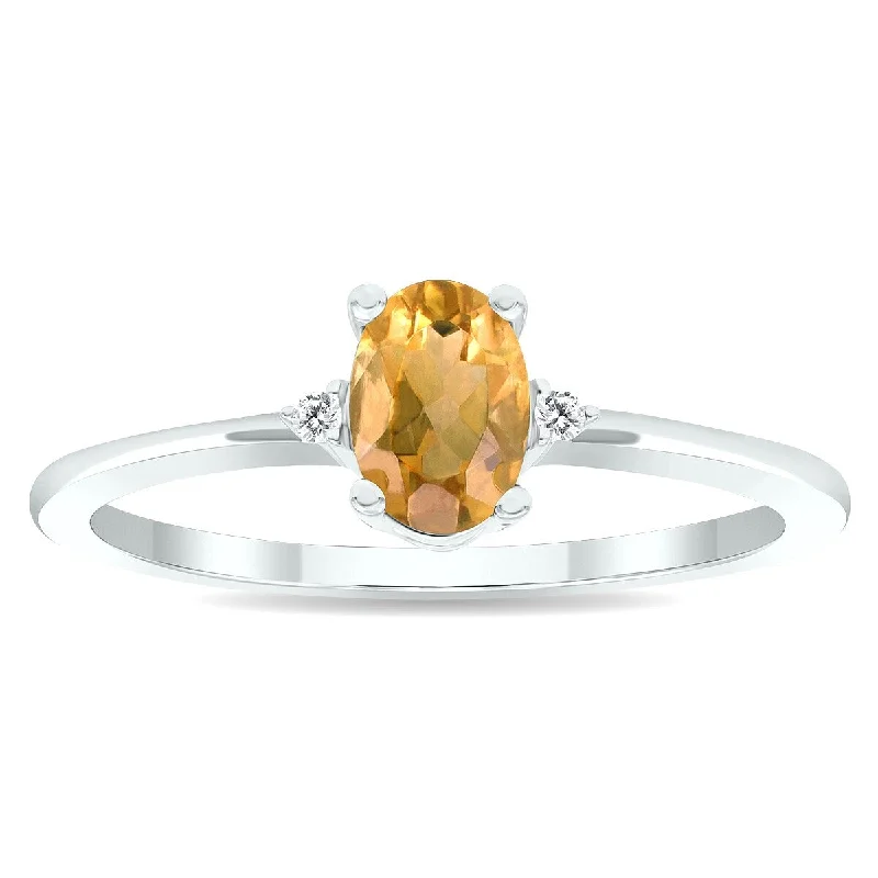 Brushed gemstone rings with gritty stone texture -Women's Citrine and Diamond Classic Band in 10K White Gold