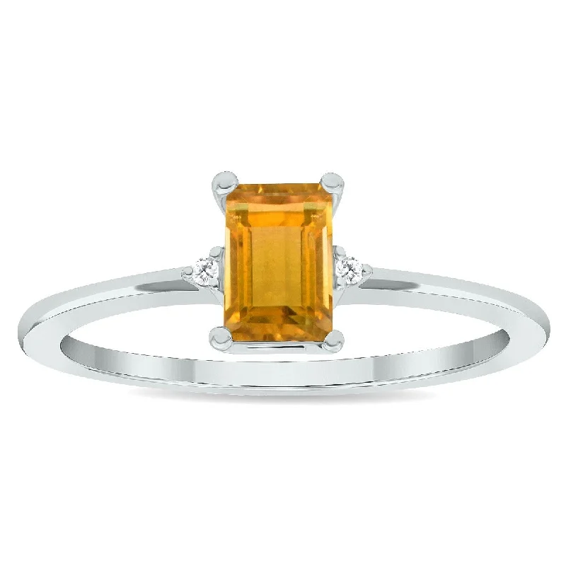 Curved gemstone rings perfect for band pairing -Women's Citrine and Diamond Classic Band in 10K White Gold