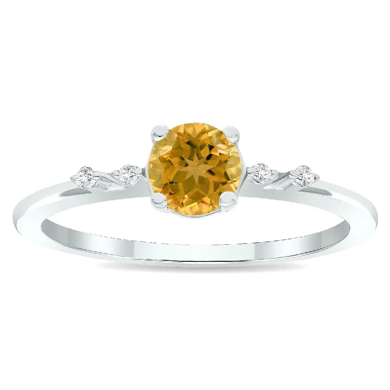 Gold gemstone rings adding sunny finger shine -Women's Citrine and Diamond Sparkle Ring in 10K White Gold