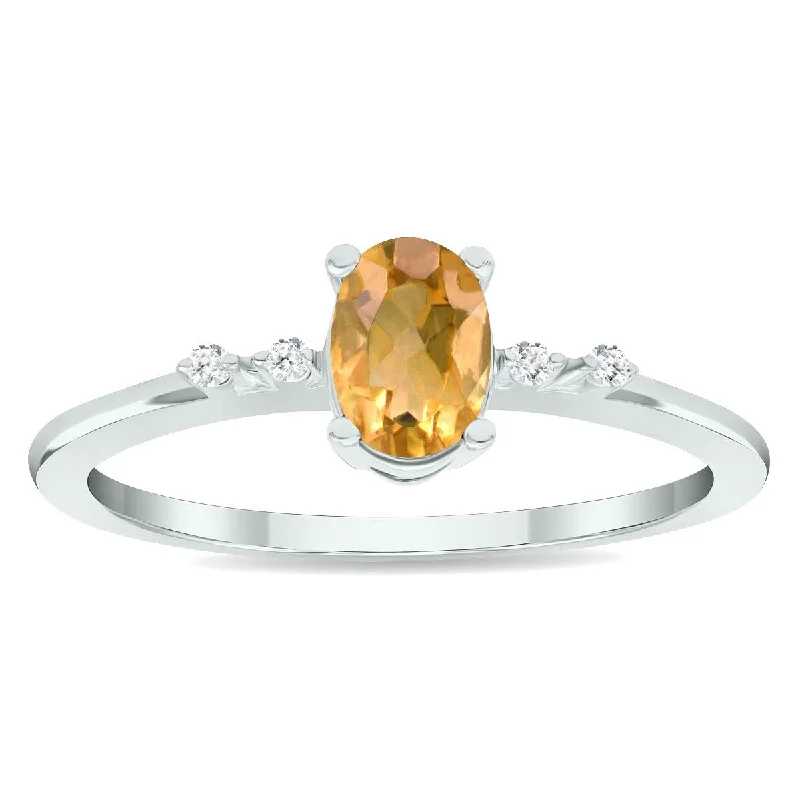 Gemstone rings great for birthdays with stones -Women's Citrine and Diamond Sparkle Ring in 10K White Gold