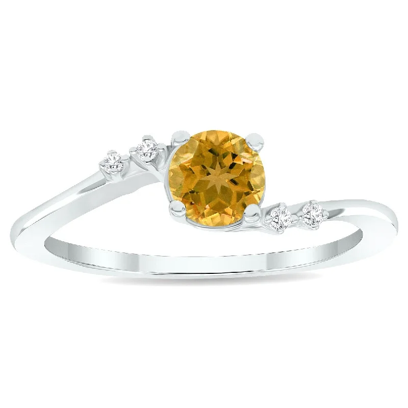 Gemstone rings featuring peridot for fresh green glow -Women's Citrine and Diamond Tierra Ring in 10K White Gold