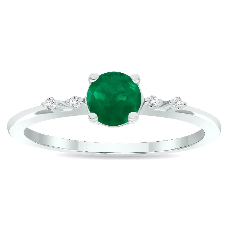 Gemstone rings featuring black diamonds for dark flair -Women's Emerald and Diamond Sparkle Ring in 10K White Gold