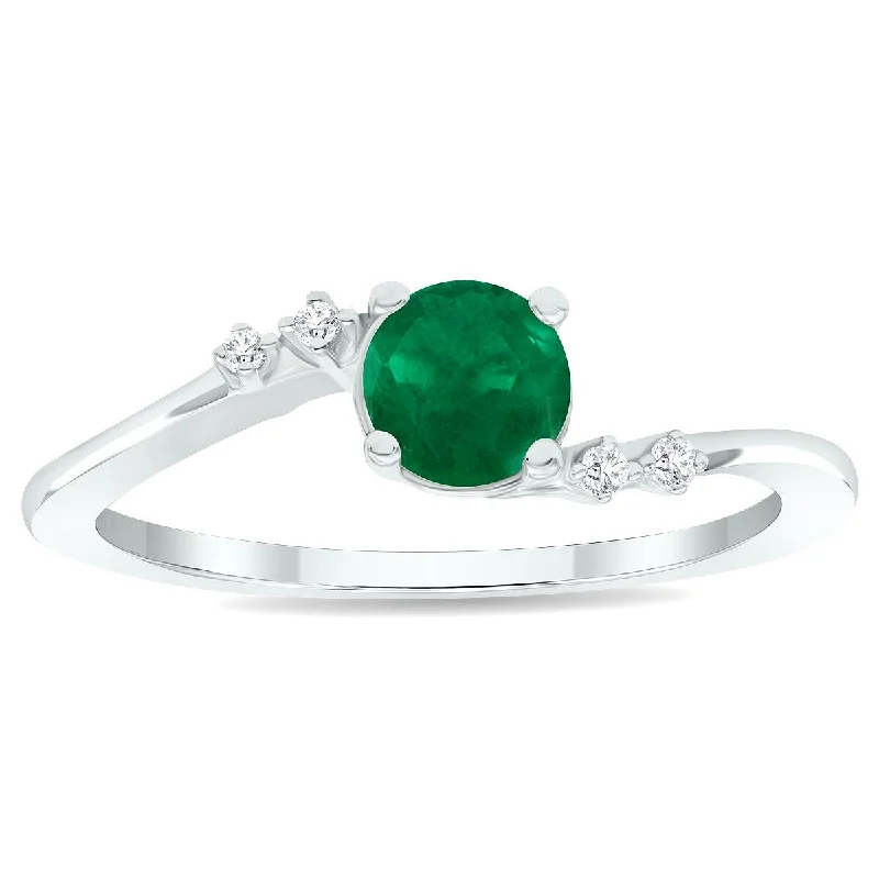 Heart gemstone rings with stone shapes for love -Women's Emerald and Diamond Tierra Ring in 10K White Gold