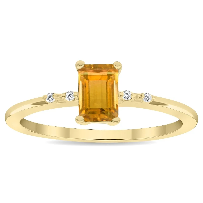 Vibrant gemstone rings perfect for colorful finger flair -Women's Emerald Cut Citrine and Diamond Sparkle Ring in 10K Yellow Gold