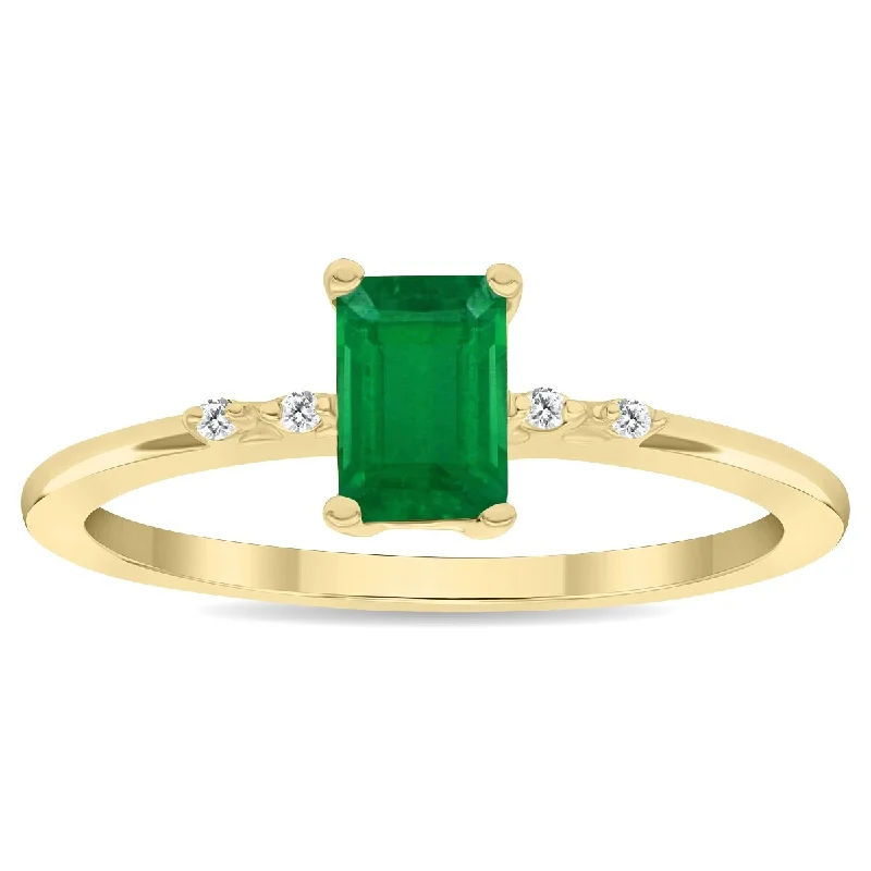 Gemstone rings with mixed stones for vibrancy -Women's Emerald Cut Emerald and Diamond Sparkle Ring in 10K Yellow Gold