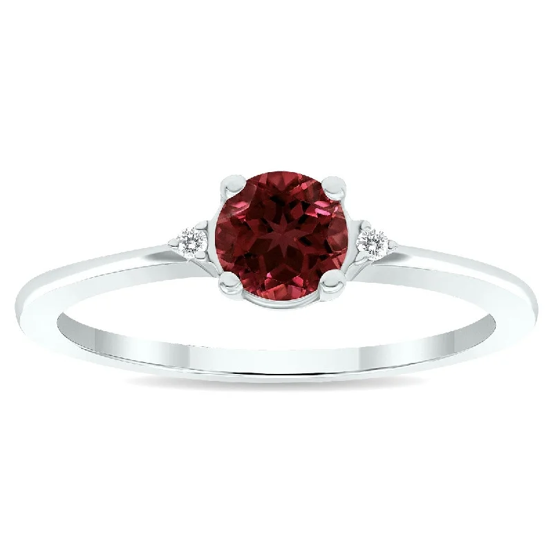 Chunky gemstone rings for big finger statements -Women's Garnet and Diamond Classic Band in 10K White Gold