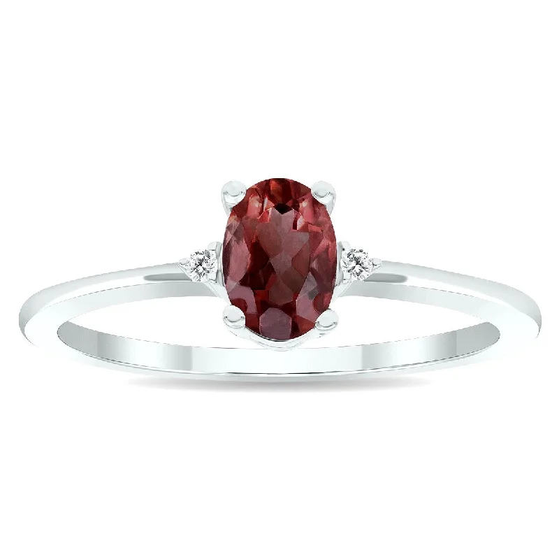 Gemstone rings perfect for casual finger wear -Women's Garnet and Diamond Classic Band in 10K White Gold