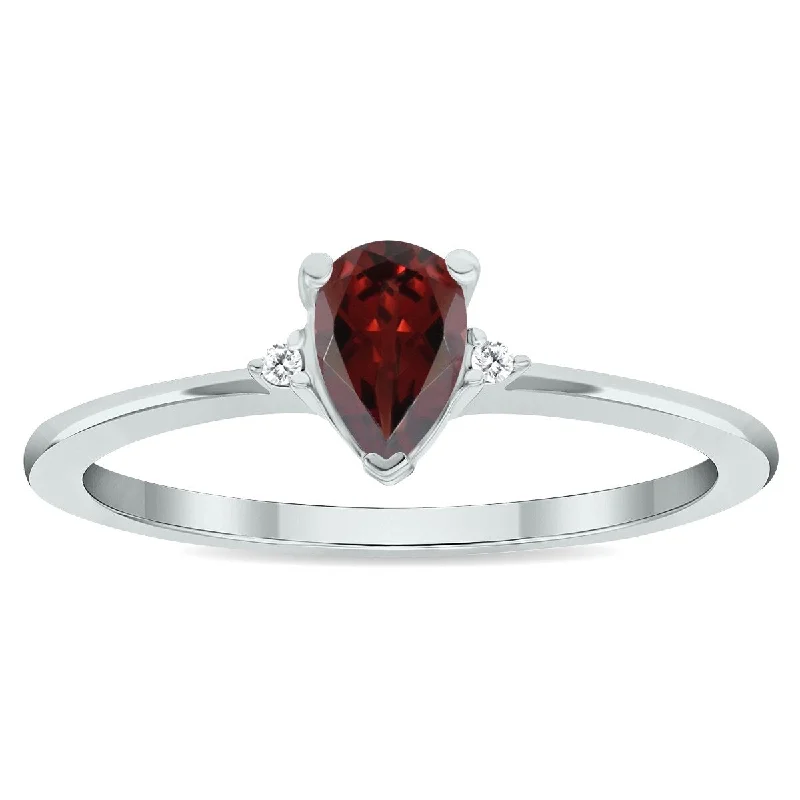 Handmade gemstone rings perfect for artisanal beauty -Women's Garnet and Diamond Classic Band in 10K White Gold