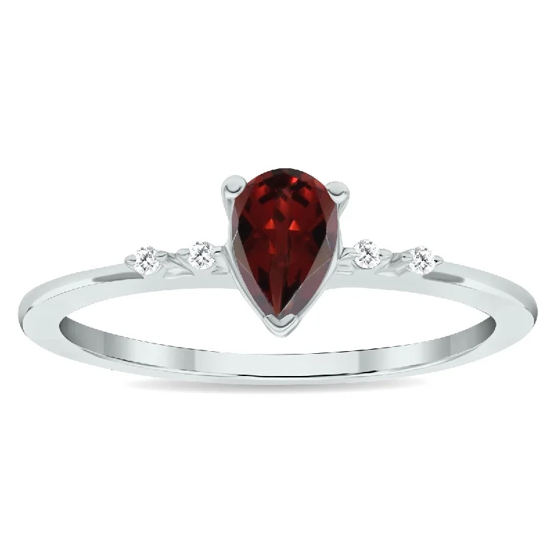 Gemstone rings featuring flexible bands for comfort -Women's Garnet and Diamond Sparkle Ring in 10K White Gold