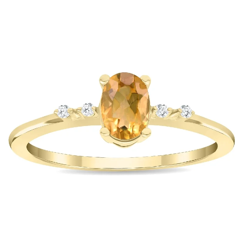 Gemstone rings featuring morganite for soft pink shine -Women's Oval Shaped Citrine and Diamond Sparkle Ring in 10K Yellow Gold