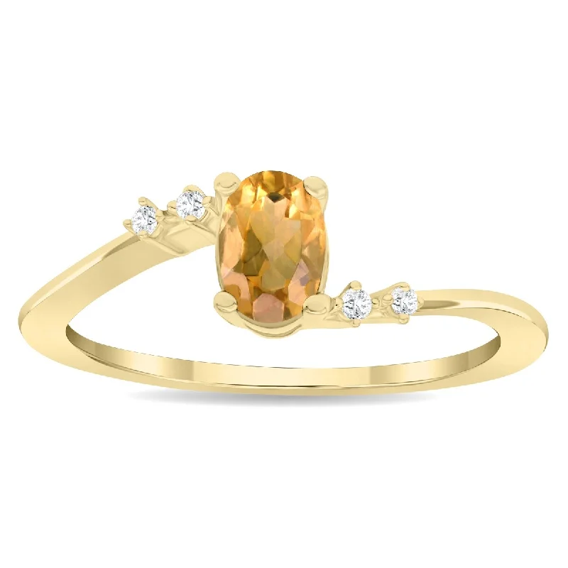 Gemstone rings made with recycled eco materials -Women's Oval Shaped Citrine and Diamond Tierra Ring in 10K Yellow Gold